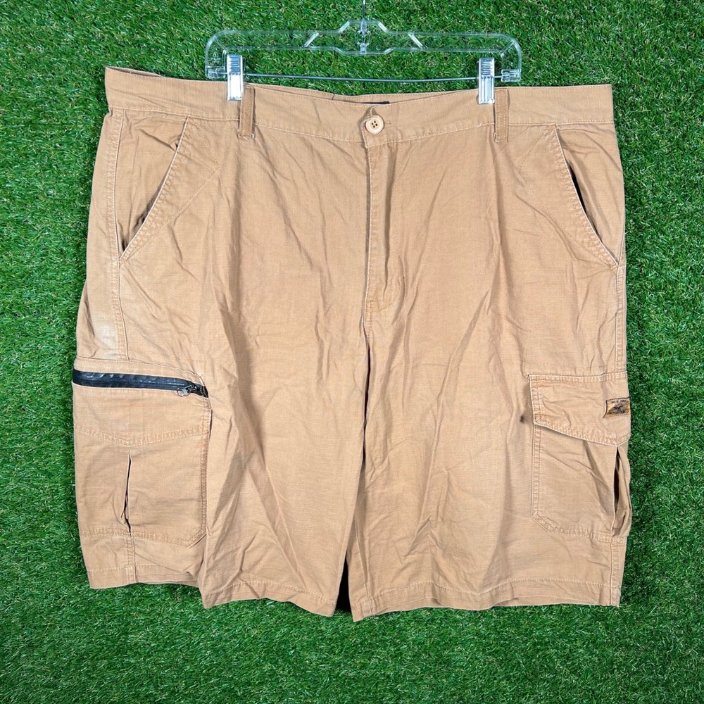 Akademiks Cargo Shorts‎ Tan Khaki Mens Size 46 Utility Zip Pocket Flat Front